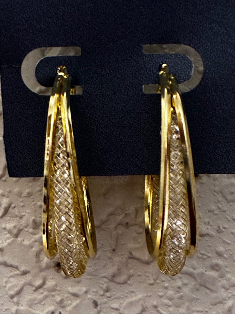 Gold-Tone Textured Hoop Drop Earrings - Women's Jewelry